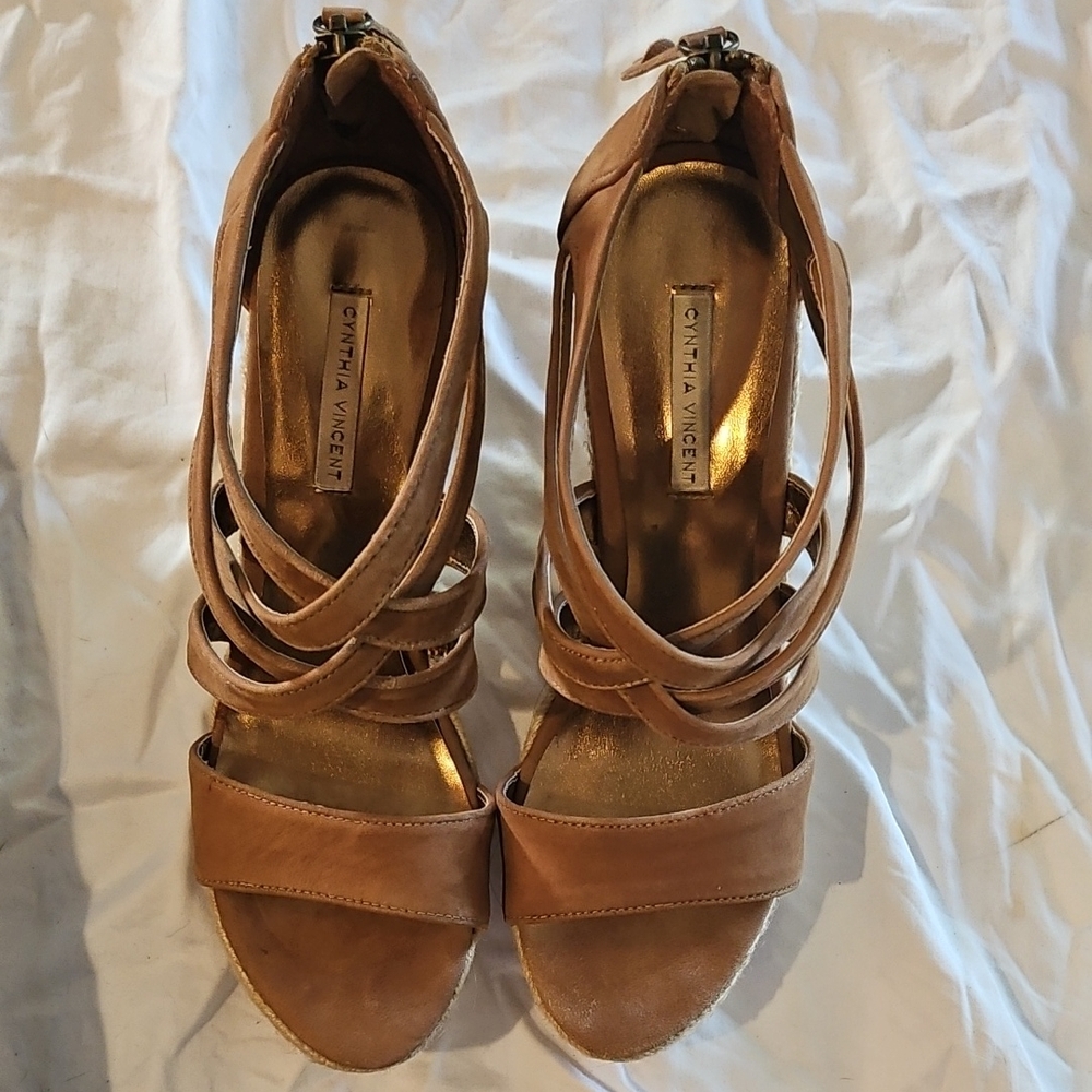 Cynthia Vincent Brown Strappy Wedges